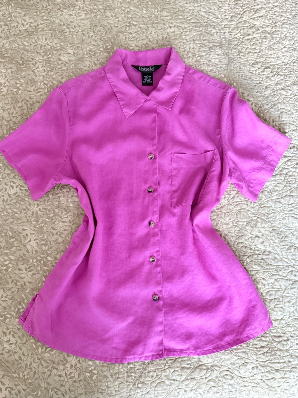 VTG Rafaella Fuchsia Button-Up Linen Shirt L